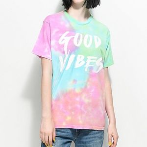 Good Vibes Rainbow Neon Tie Dye XS TShirt Trendy